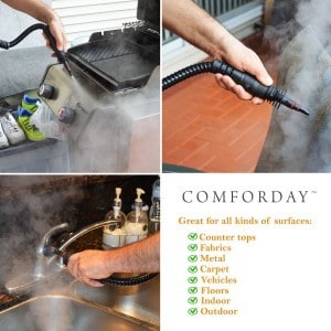 comforday handheld steam cleaner in use