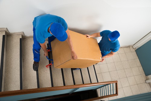 sack truck being used on stairs