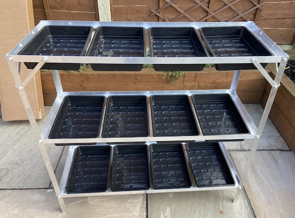 My greenhouse staging with seed trays
