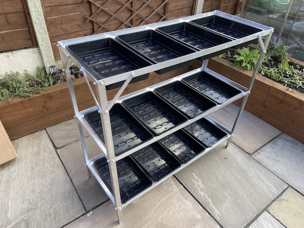 Tibshelf Garden Products Greenhouse Staging with seed trays inserted
