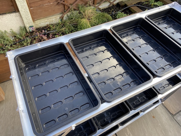 Close up of Tibshelf Garden Products Greenhouse Staging seed trays