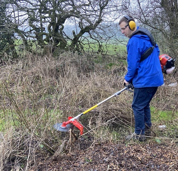 testing the brush cutter attachment